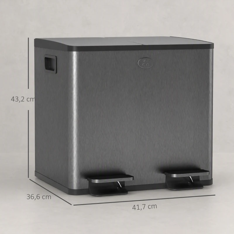 HOMCOM 2×15 L dubbele pedaalemmer – RVS, uitneembare binnenemmers, softclose, zwart