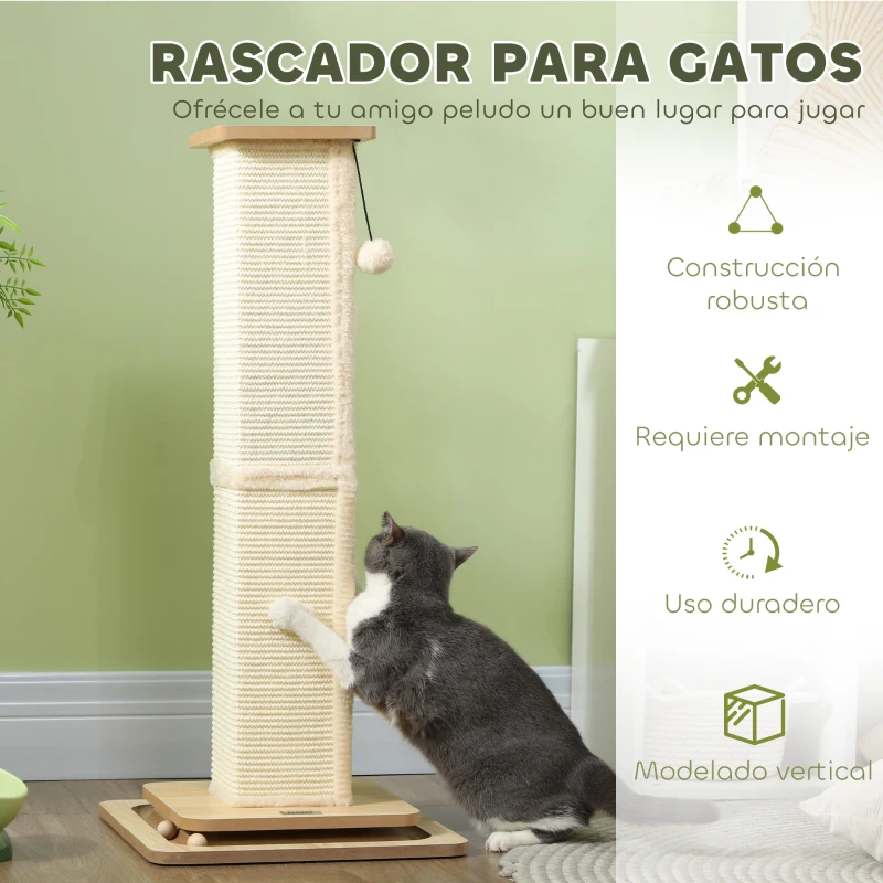 PawHut Rascador para Gatos Arañador para Gatos con Bola Colgante Juguete de Pelota de Pista y Poste de Sisal Roble