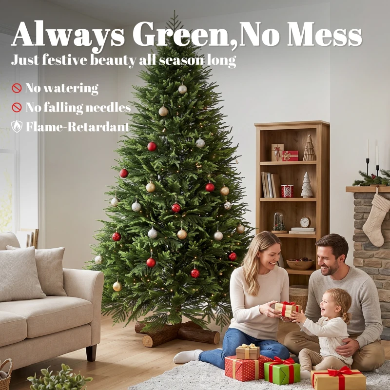 HOMCOM 6ft Artificial Christmas Tree, Hinged Xmas Tree with Realistic 751 PE & PVC Branch Tips, Fir Wood Base, Green