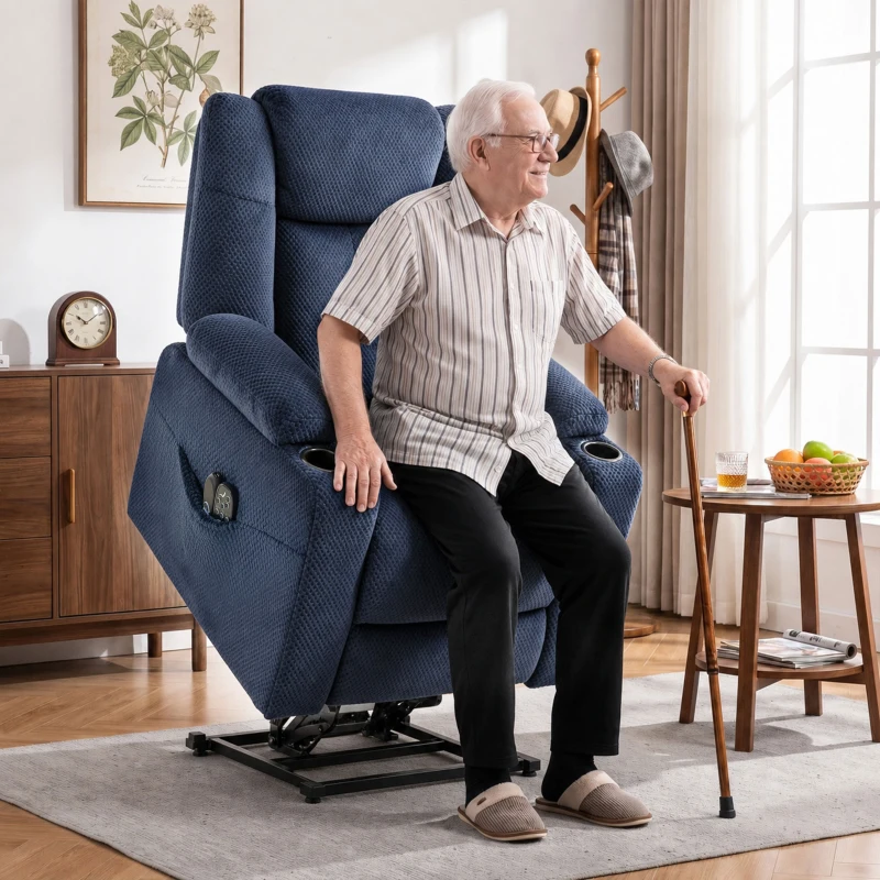 HOMCOM Elektrischer Aufstehsessel mit Vibrationsmassage und Lendenwärme, elektrischer Relaxsessel aus Samt, verstellbare Rückenlehne, Blau