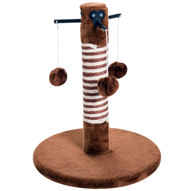 PawHut Poste Rascador para Gato Rascador Árbol para Arañar 3 Bolas de Juego Cubierta de Felpa Sisal Natural 34x34x42cm Marrón