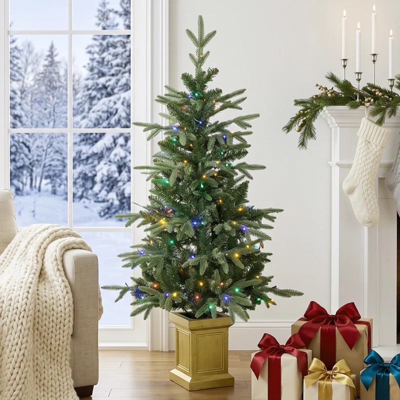 HOMCOM Kunstkerstboom 120 cm met 110 leds, 147 takpunten, 2 lichtkleuren en afstandsbediening