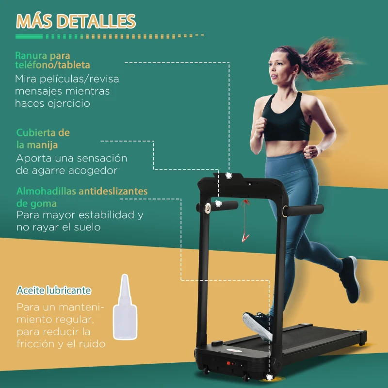HOMCOM Cinta de Correr Plegable Cinta para Correr Velocidad hasta 10 km/h con 4 Pantallas LED 12 Programas 64x125x119 cm Negro