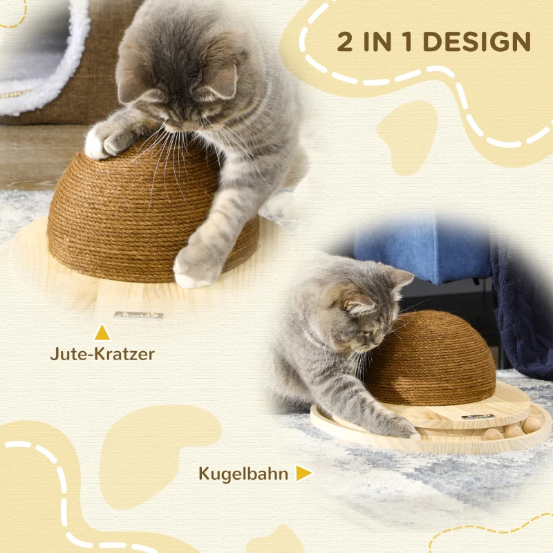 PawHut interactief kattenspeelgoed 2-in-1 design krabspeelgoed grenenhout