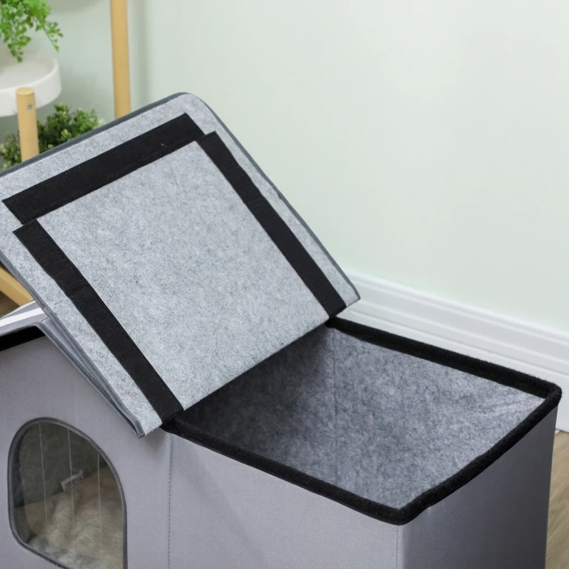 PawHut Căsuţă pentru pisici rezistentă la apă, cu acoperiş detaşabil în două ape, izolaţie termică, platformă 70x43x45 cm, ţesătură Oxford, gri