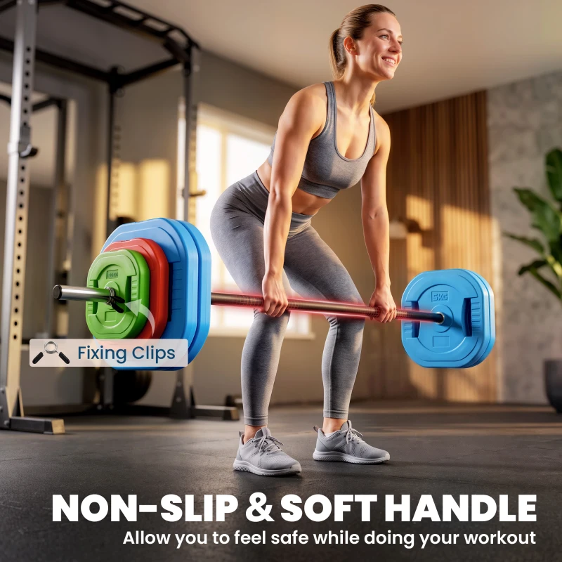SPORTNOW 30 kg Adjustable Barbell Weights Set, Barbell Bar with Weight Plates, Non-slip Handle, Multicolour