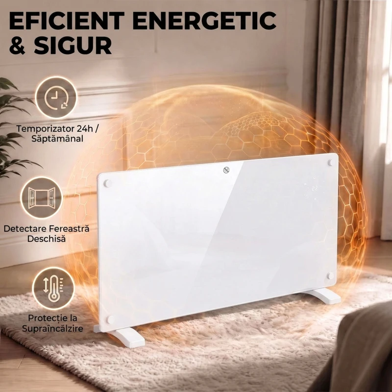 HOMCOM Convector Electric 2000W, Montare pe Perete sau Podea, Compatibil cu Alexa și Google Home, Alb