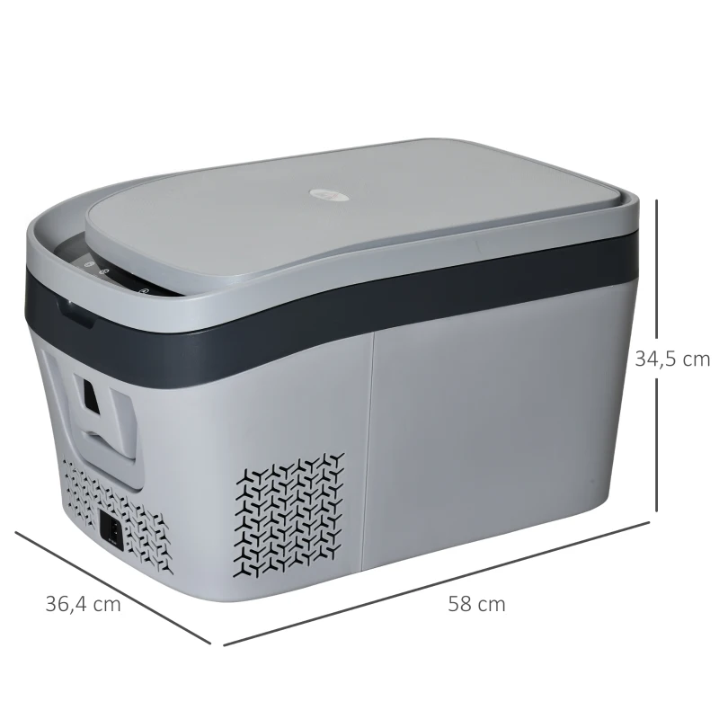 HOMCOM Nevera Portátil Compresor Mini Frigorífico 24L 12V/24V CC de 20℃ a -18℃ con Pantalla LED Táctil y Luz Eléctrica Refrigerador de Coche para Hogar Camping Viajes Automóvil 58x36,4x34,5 cm Gris