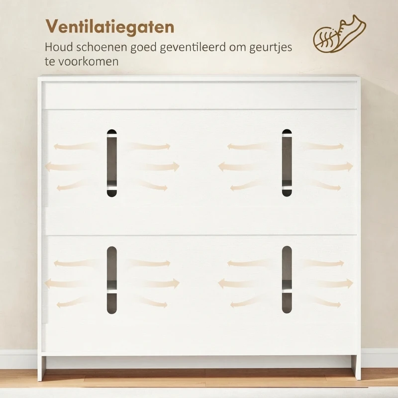 HOMCOM Schoenenkast met 10 planken voor 25-30 paar schoenen, soft-close deuren, wit