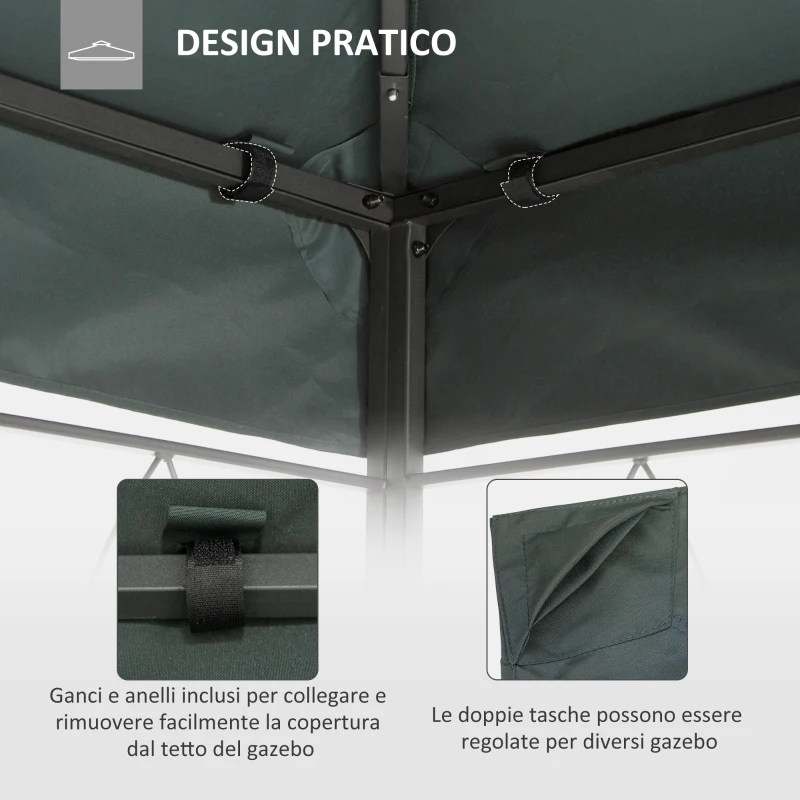 Outsunny Copertura per Gazebo 4x3 m a 2 Livelli in Poliestere con Cinghie e 10 Fori di Drenaggio, Grigio Antracite