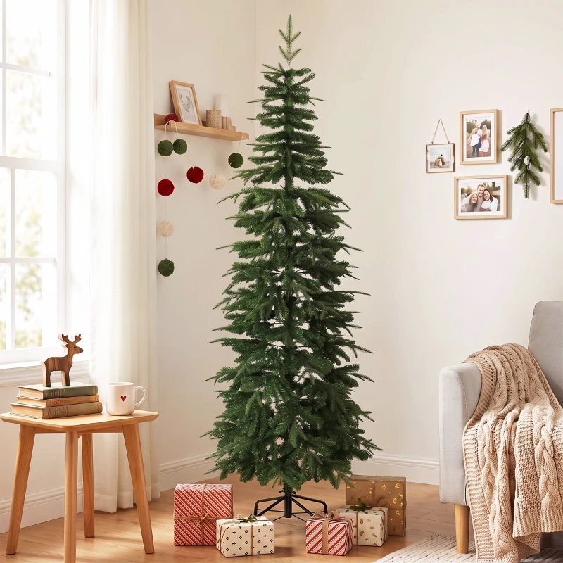 HOMCOM Brad artificial 210 cm, molid cu crengi cu balamale, 800 vârfuri de crengi, suport pliabil din oțel, Verde