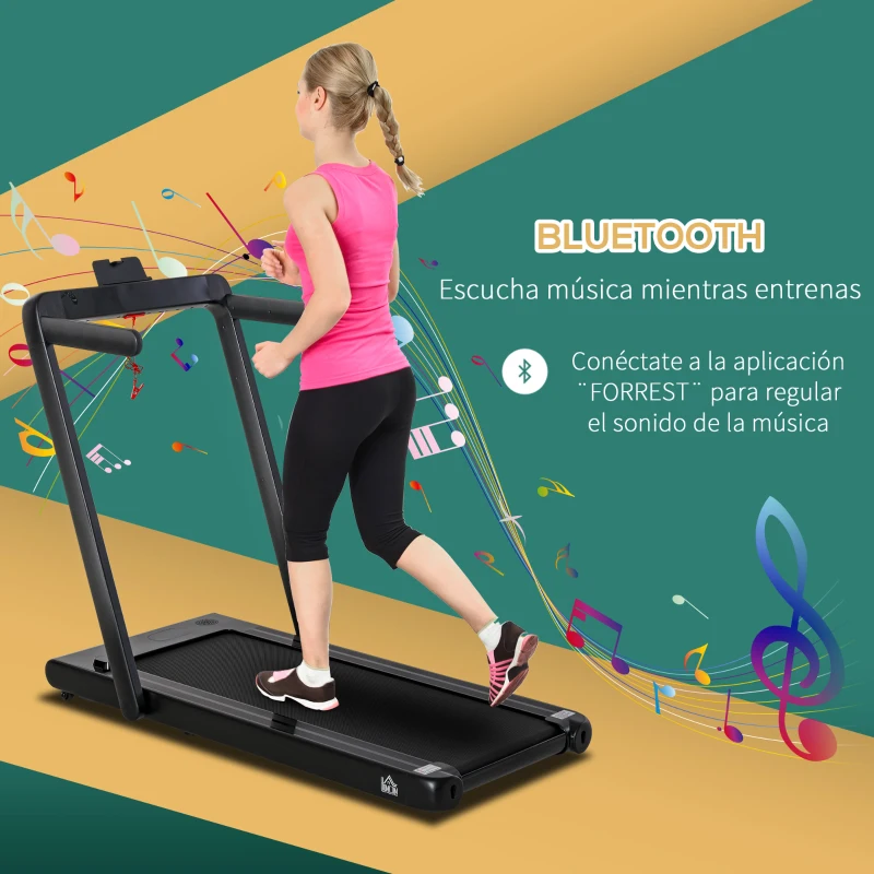 HOMCOM Cinta de Correr y Andar Eléctrica 2 en 1 Plegable 1-12km/h Caminar 1-4km/h con Control Remoto Pantalla LED Dual Bluetooth y Superficie de Carrera para Gimnasio Casa 134x66x107 cm Negro