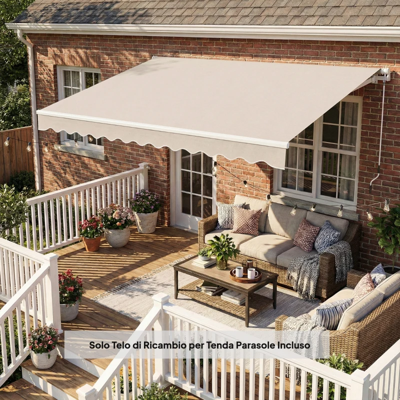 Outsunny Telo di Ricambio per Tenda Parasole Retrattile in Poliestere UV 50+, 3.5x2.5 m, Bianco Crema