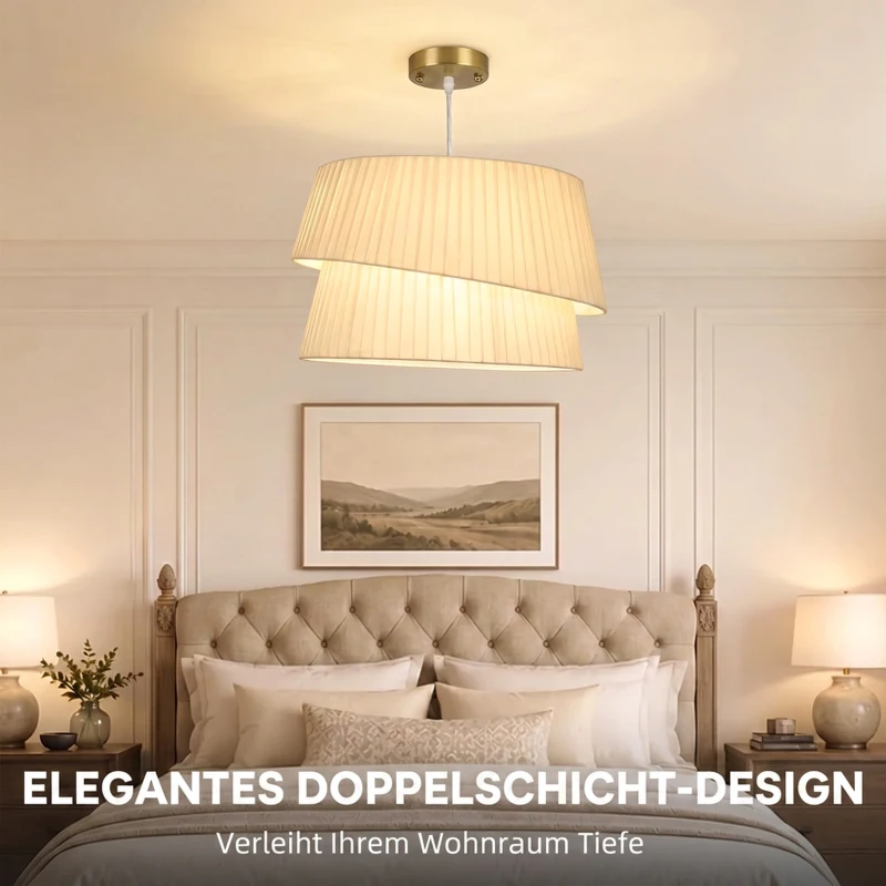 HOMCOM Elegante Pendelleuchte mit doppeltem Schirm, höhenverstellbar, für Wohnzimmer, Weiß