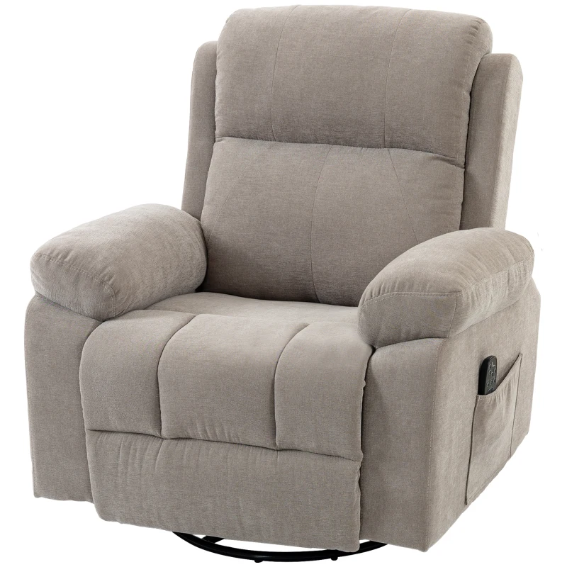 HOMCOM Sillón relax Sillón de TV Sillón de masaje giratorio 360° con calor, masaje, aspecto chenilla, Beige