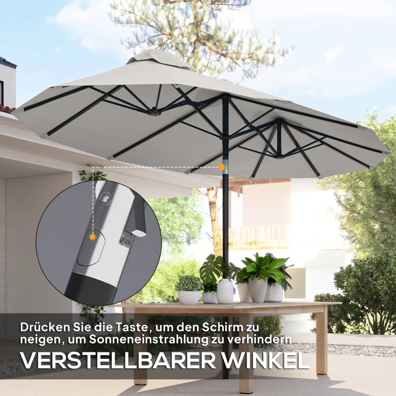 Outsunny Sonnenschirm, Gartenschirm, neigbar, mit Handkurbel, Winddach, Polyester+Stahl, Cremeweiß, 295 x 152 cm