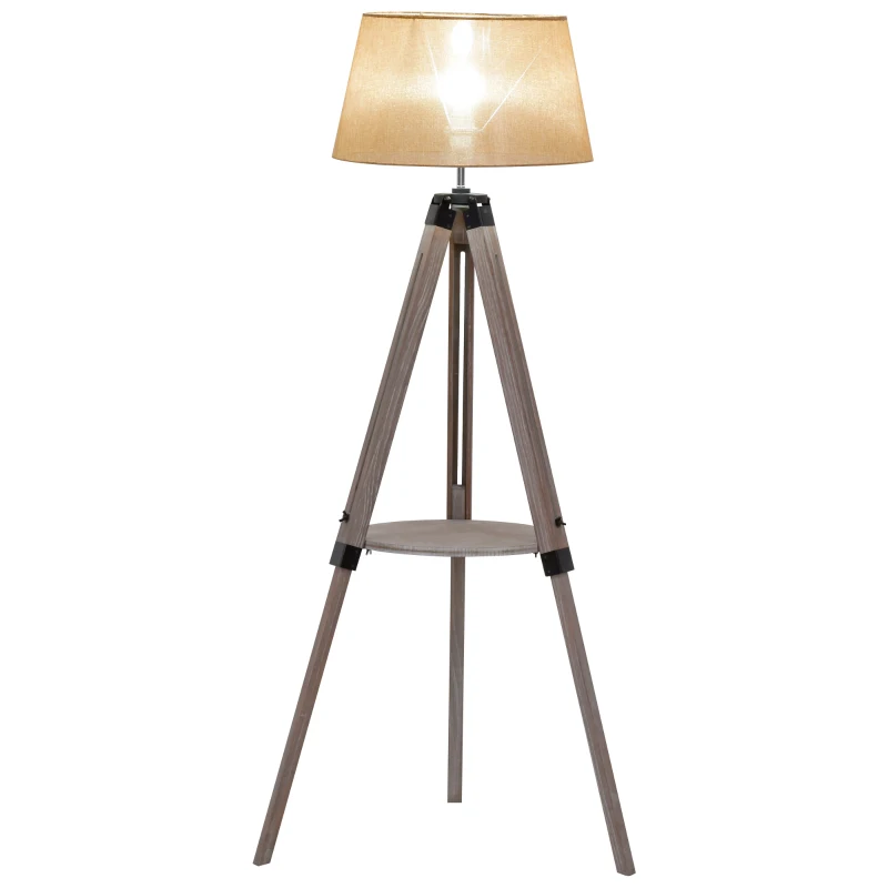 HOMCOM Lámpara de Pie con Trípode Regulable en Altura para Oficina y Hogar Estante Pequeño para Almacenaje Base Estable 63x63x110-150 cm Beige