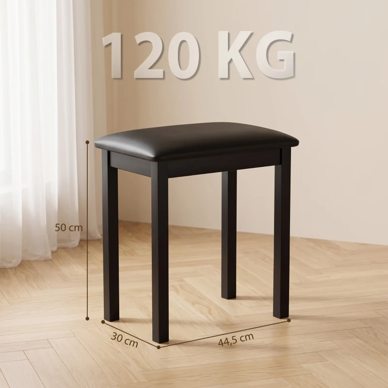 HOMCOM Banquinho para Piano com Pernas em Madeira de Seringueira, Assento Acolchoado, Revestimento em Couro Sintético PU, Preto