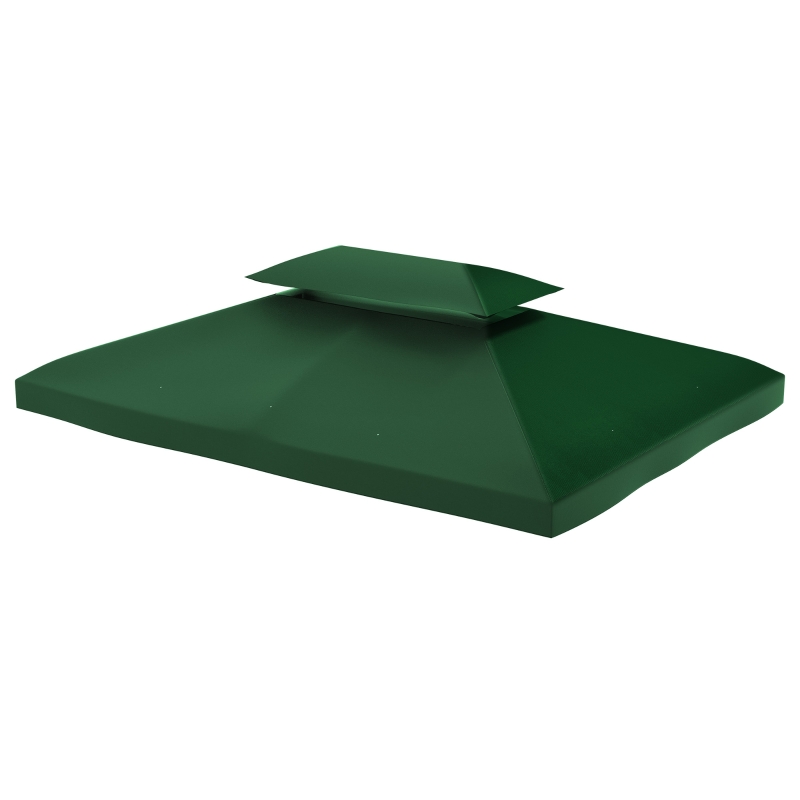 Outsunny Copertura per Gazebo 4x3 m a 2 Livelli in Poliestere con Cinghie e 10 Fori di Drenaggio, Verde