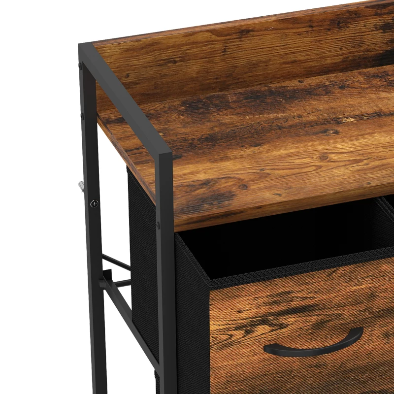 HOMCOM Rustic Chest of Four Fabric Drawers - Rustic Brown