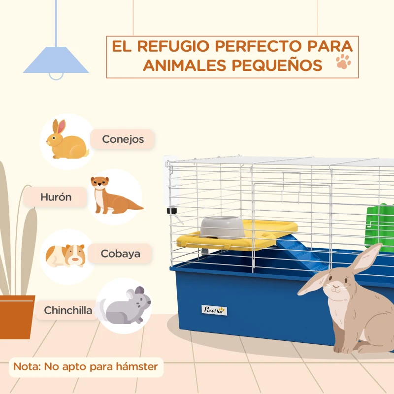 PawHut Jaula para Animales Pequeños Recinto para Conejos Pequeños Chinchillas Cobayas con Bandeja Rampa 71x46x47 cm Azul