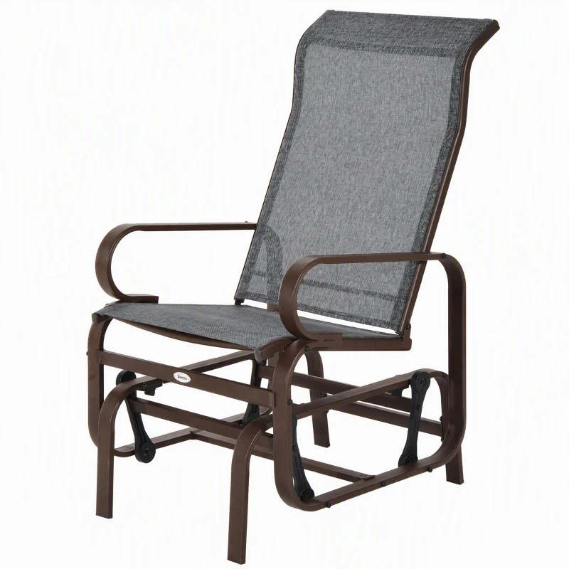 Outsunny Schaukelstuhl Garten Gartenstuhl Relaxstuhl Gartenschaukel Garten Metall Schaukel Stuhl für Garten Terrasse Balkon Texteline Grau+Braun 60 x 78 x 105 cm