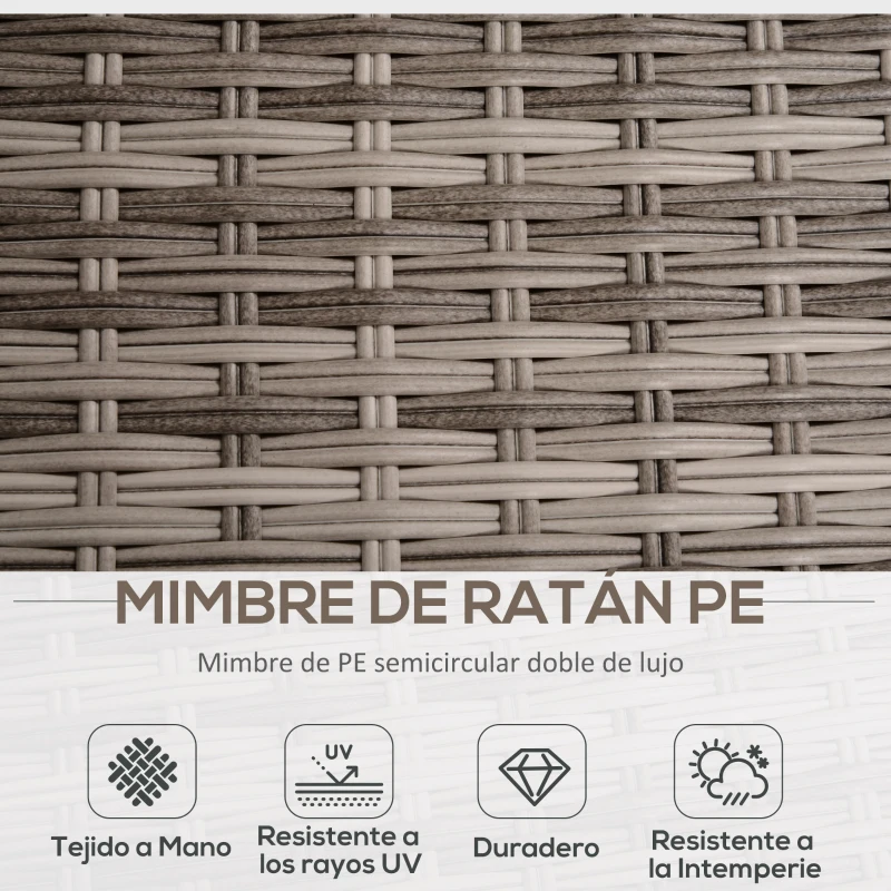 Outsunny Conjunto de Muebles de Jardín 8 Piezas de Ratán Sintético con 2 Mesas Reposapiés y Cojines para Patio Terraza Marrón y Gris