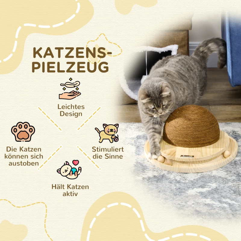 PawHut interactief kattenspeelgoed 2-in-1 design krabspeelgoed grenenhout