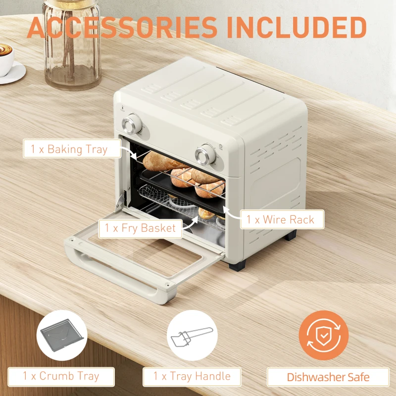HOMCOM 10L Friteuse sans huile mini four à air chaud 1 000 W avec température réglable 80°C-230°C, minuterie, 32x27,2x29,8cm