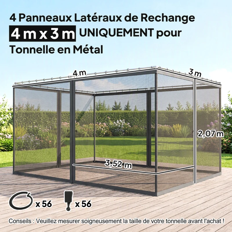 Outsunny Moustiquaires pour tonnelle barnum pavillon de jardin 3 x 4 m - lot de 4 moustiquaires zippées + crochets d'attaches
