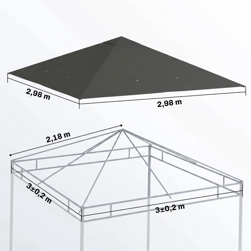 Outsunny Ersatzdach für Pavillon 3 x 3 m wasserabweisend Pavillondach UPF30+ Ersatzbezug Oxford-Stoff, 370 g/m², Grau