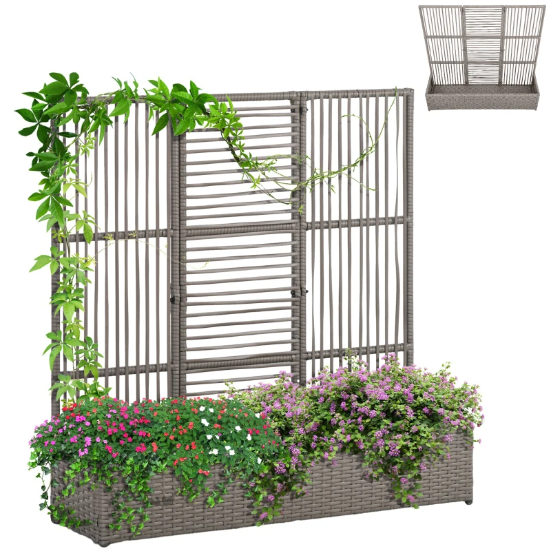 Outsunny Blumenkasten mit Spalier, wetterfest, Polyrattan, 103 x 29 x 103 cm, Grau