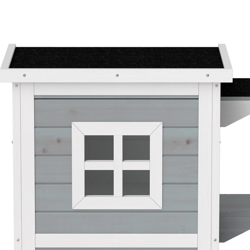 PawHut Maisonnette pour chats sur 2 étages en bois intérieur et extérieur toit rabattable 51 x 51 x 81,3 cm blanc et gris