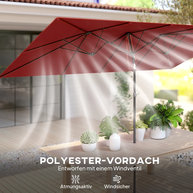 Outsunny Grote parasol, in hoogte verstelbaar, kantelbaar, 150x295x170-214 cm, Wijnrood