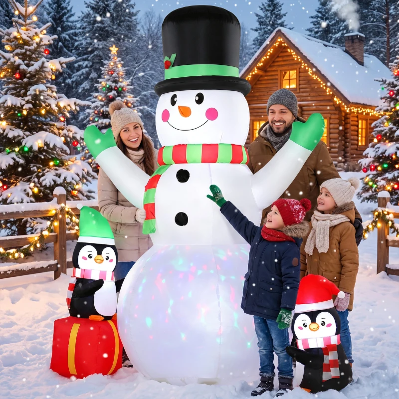 Outsunny Aufblasbarer Weihnachts-Schneemann, 243 cm, mit buntem LED-Licht, für draußen