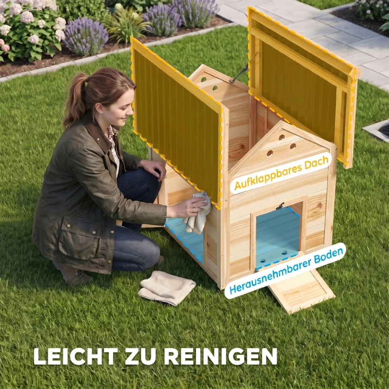 PawHut Entenhaus Entenstall Kleintierstall, wetterbeständig, 2 Eingänge, 2 Rampen, 78 x 90 x 92 cm, 'Natur + Schwarz(m-4)