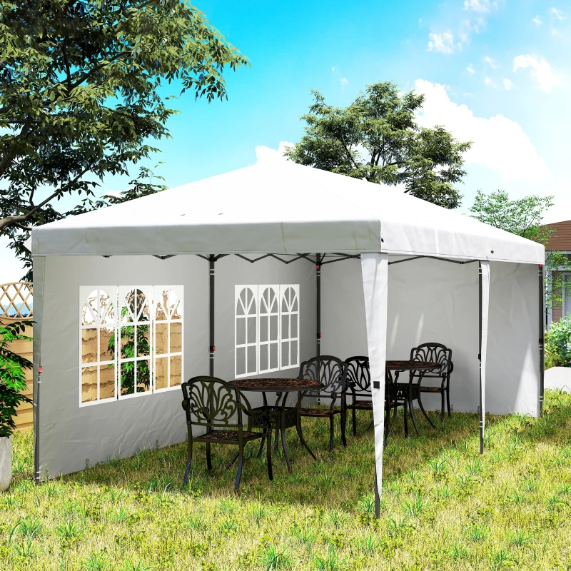 Outsunny Carpa Plegable 6x3 m Pop-up con 4 Laterales Desmontables Cenador de Jardín con 2 Ventanas y Bolsa de Transporte Blanco