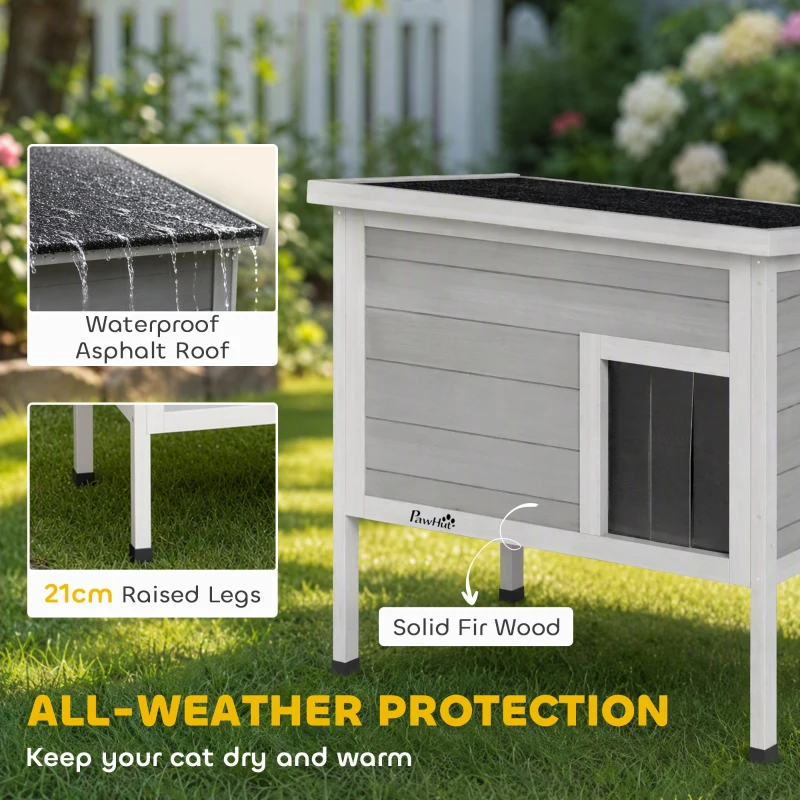 PawHut Outdoor Cat House, Insulated Cat Shelter with Insulated Liner, Waterproof Asphalt Roof, Escape Door, Opening Top
