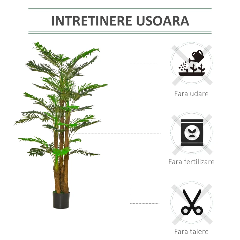 HOMCOM Palma Artificiale in Vaso con 42 Foglie, Pianta Finta Realistica per Interno ed Esterno, 185cm