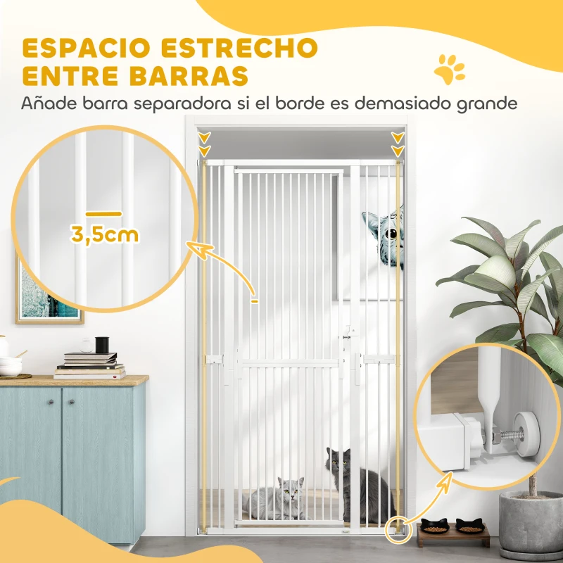 PawHut Barrera para Perros Extra Alta con Ancho Ajustable 77-104 cm Separación 3,5 cm con Montaje a Presión Extensiones Blanco