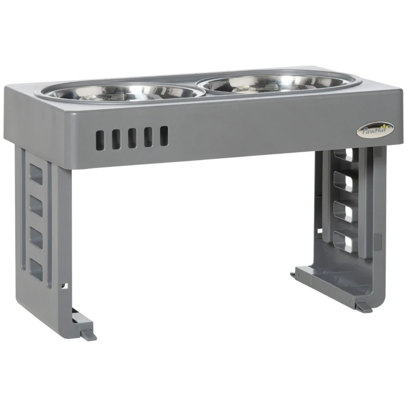 PawHut Comedero Elevado para Perros con 2 Platos Desmontables de 1200 ml y Altura Ajustable 44x27,7x28 cm Gris