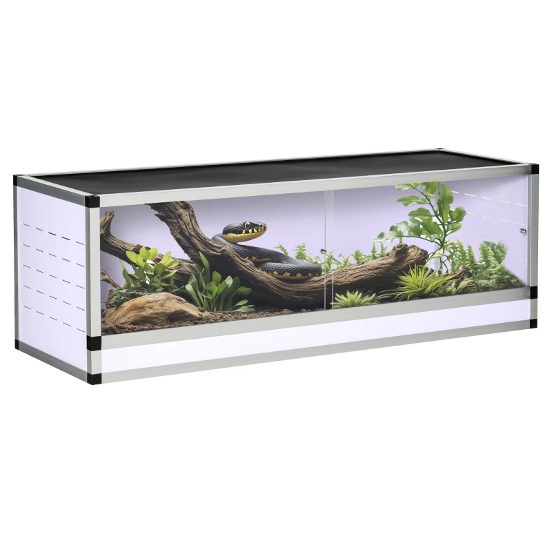 PawHut Aluminium Reptielenbox met Ventilatie - Wit+Zilver+Zwart - Ideaal voor Hagedissen, Slangen - 120 x 40 x 40 cm(m-11)