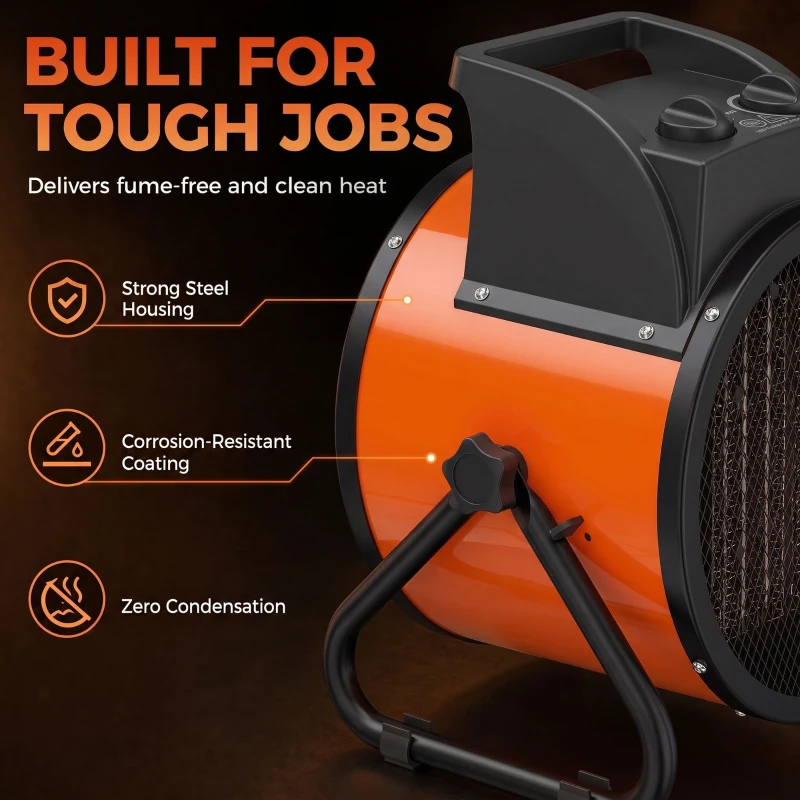 Outsunny Industrial Fan Heater 5000W with Tilting, Electric Ceramic Space Heater with Adjustable Thermostat, Handle