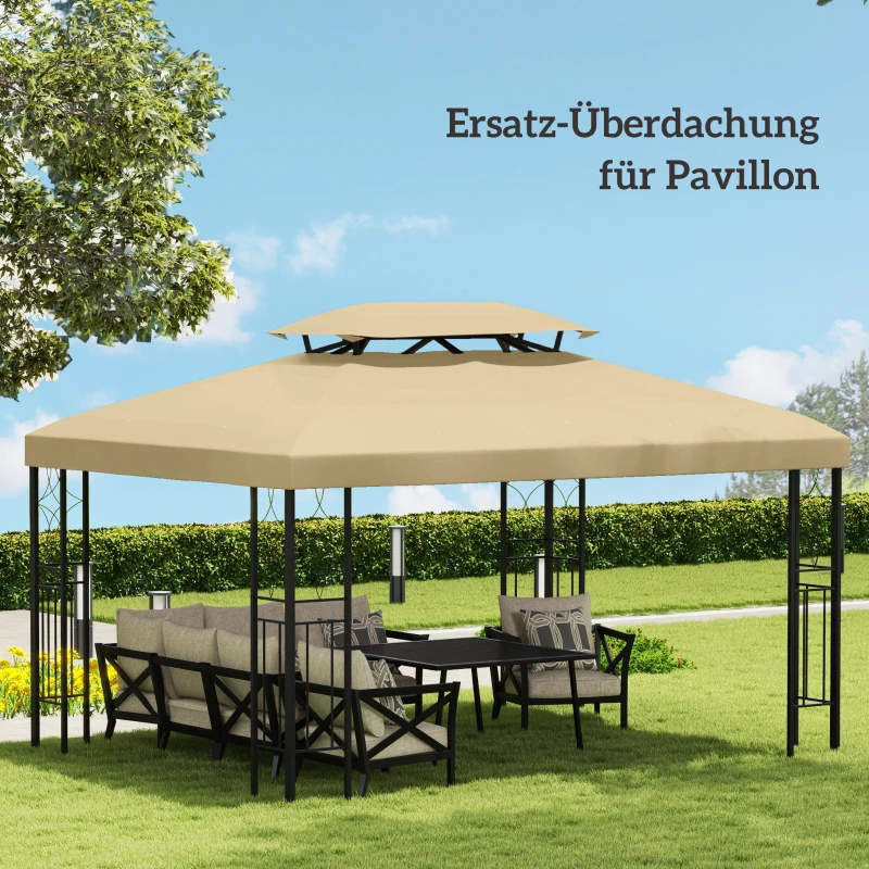 Outsunny Ersatzdach für Pavillon 3 x 4 m wasserabweisend Pavillondach mit Doppeldach Beige