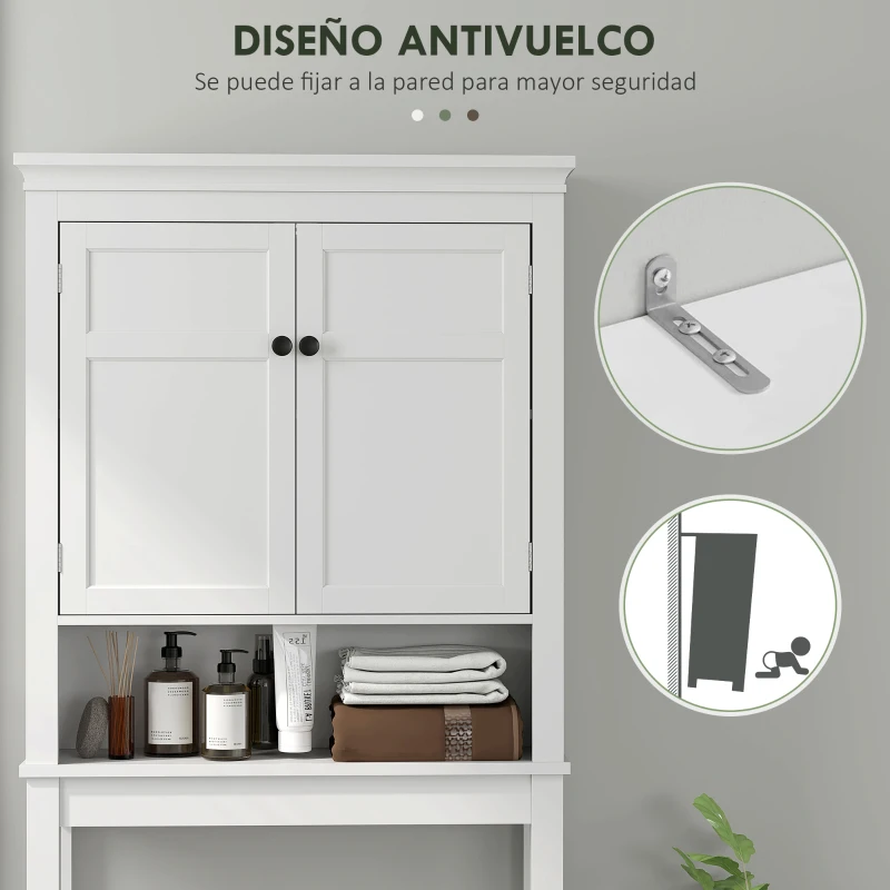 HOMCOM Mueble sobre Inodoro con 2 Puertas Compartimiento y Estante Ajustable Mueble para Baño 70x20x175 cm Blanco