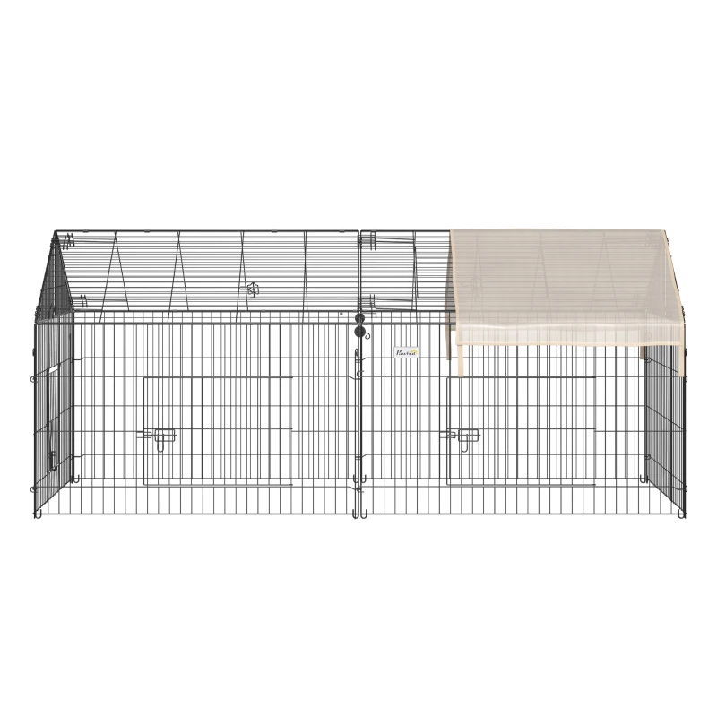 PawHut Laufgitter für Kleintiere, Außengehege, 4 Bodenspieße, 220 cm x 103 cm x 103 cm, Schwarz + Beige