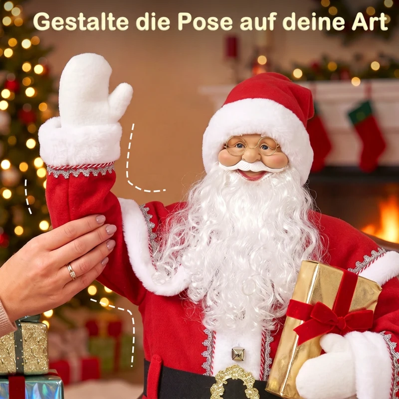 HOMCOM Lebensgroßer singender Weihnachtsmann 150 cm, animierte Musikfigur mit drehendem Kopf, winkender Hand und Geschenk