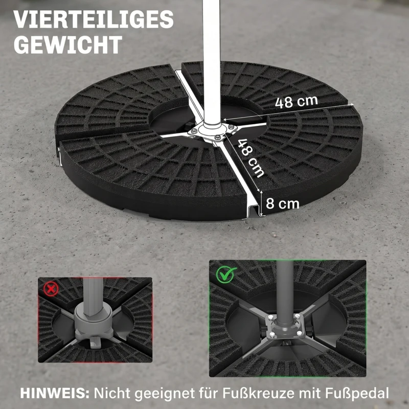 Outsunny Schirmgewicht, Schirmfuß, 4 Teile, befüllbar, für 52 kg Wasser oder 68 kg Sand, 48 x 48 x 8 cm