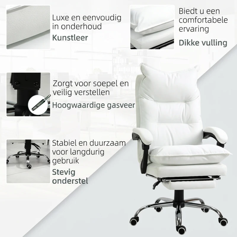 Vinsetto Kantoorstoel in hoogte verstelbare schrijftafelstoel draaistoel 90°-155° rugleuning PU(m-7)