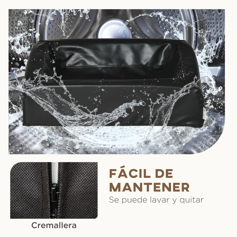 PawHut Colchón para Mascotas Tapizado en Cuero PU Acolchado de Espuma y Lavable con Cremallera 58x49x14,5 cm Negro